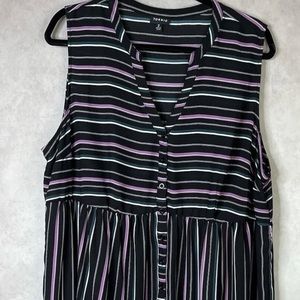 Torrid Black Lexie Striped Georgette Tunic Button Down Tank Women's Size 2